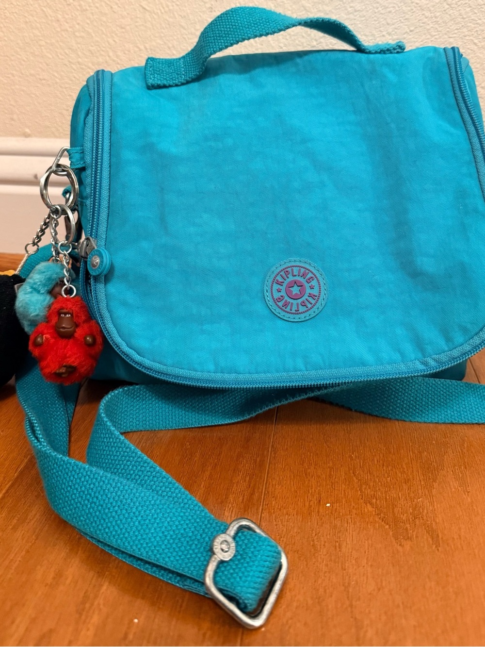 Kipling Bright Teal Crossbody Bag with Monkey Charm